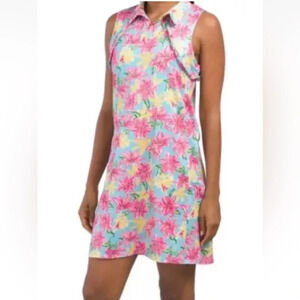X by Gottex Ruffle Sleeve Golf Tennis Dress Aqua Flower UPF50 Size Medium (419)